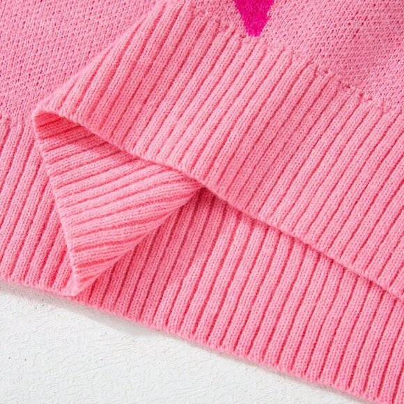 Pink Casual Women's Bow print Round Neck Long Sleeved Pullover Sweater - Picture 7 of 7